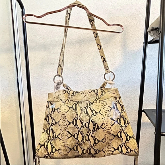6126 Tan Snake Print Convertible Satchel Handbag Crossbody - Picture 11 of 11